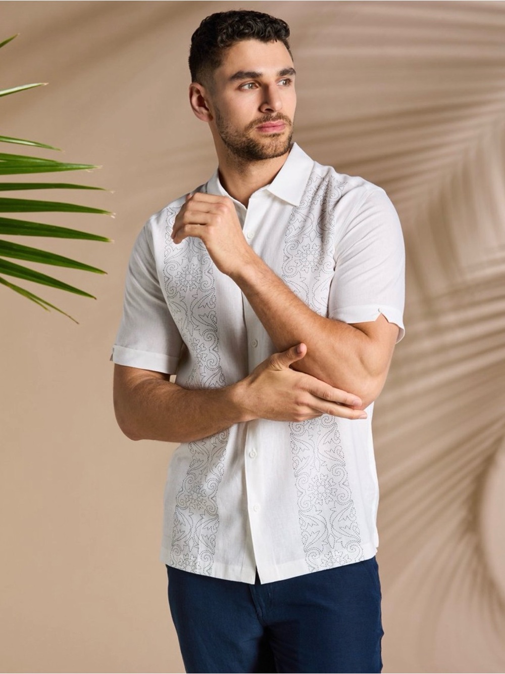 NWT CAFE LUNA LINEN BLEND short sleeve button down